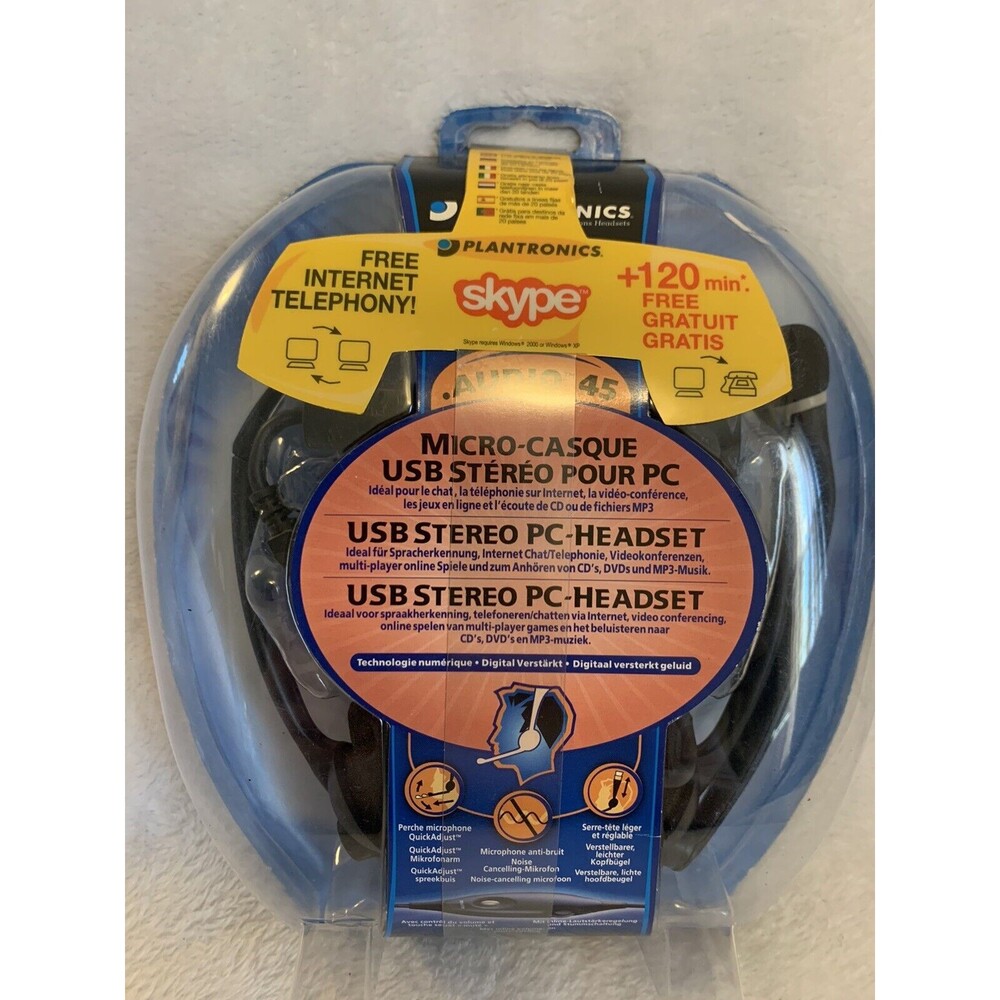 New Plantronics USB Audio 45 USB Stereo PC Headset‎ Model 64659-04 Open Box